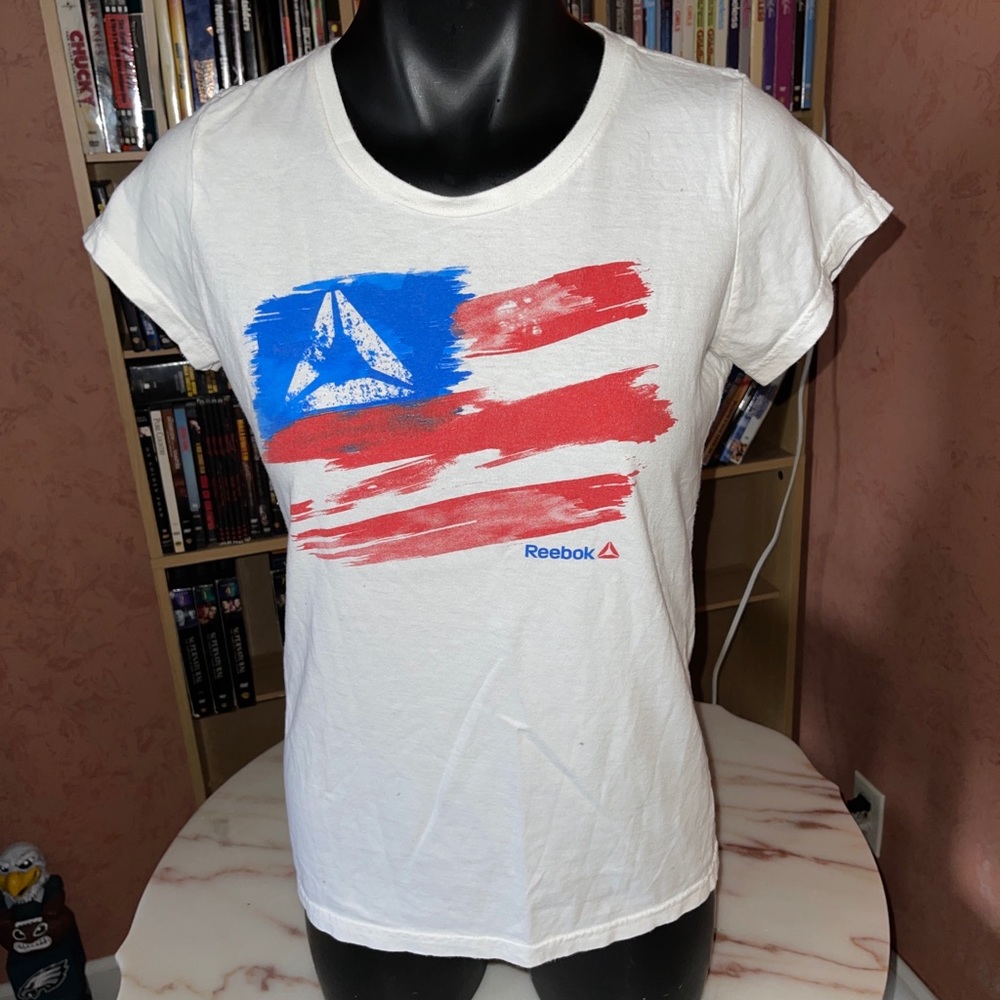 Reebok DELTA FLAG USA TEE Top Cross Training Gym yoga fit Shirt~Womens sz L